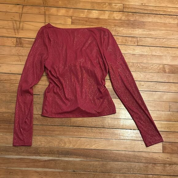 Anthropologie Women’s Red Twist-Front Shimmer Long Sleeve Top Size XL - Picture 6 of 6